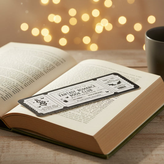 Fantasy romance book club membership card on a white background