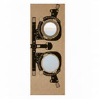 Vintage-style protractor with circular components on a brown background
