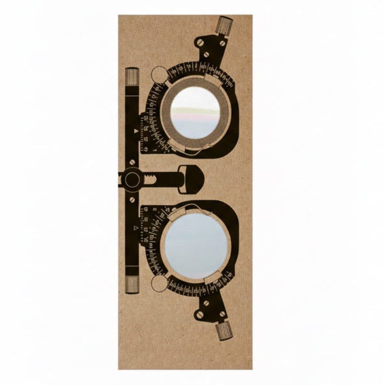 Vintage-style protractor with circular components on a brown background