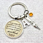 Keychain with Anne Frank as i write quote 