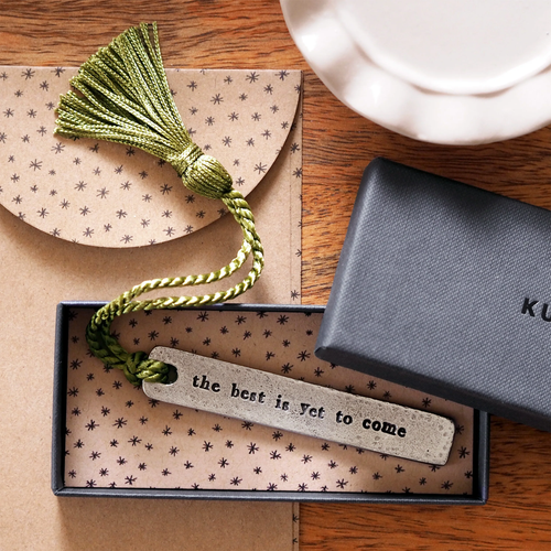 Pewter, boxed 'The best is yet to come' bookmark | Bookmark & Co