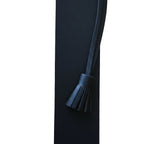 Black leather belt with a tassel on a white background