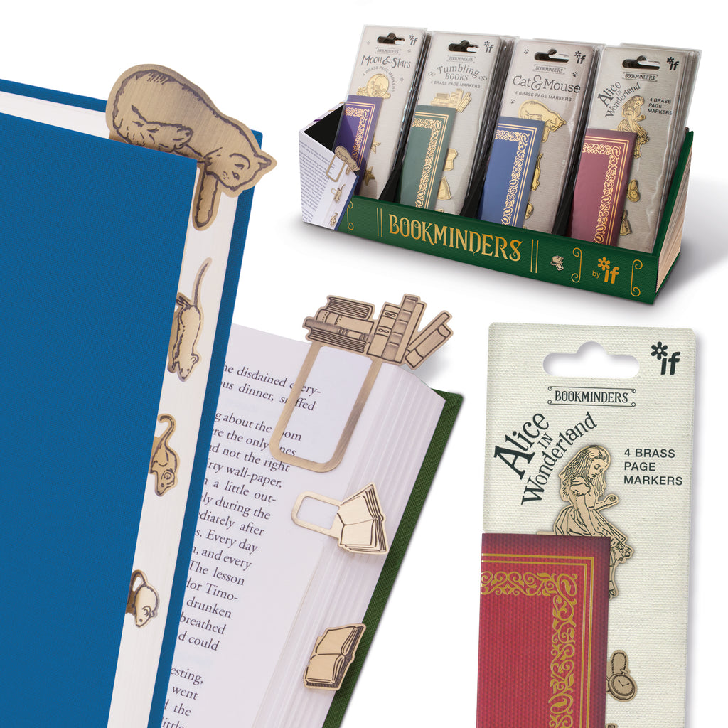 Cat-themed book markers with packaging on a white background