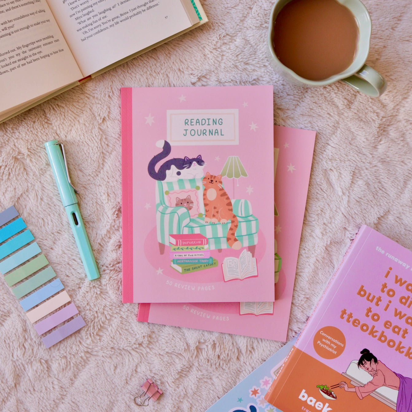 50 page 'cat reading journal' | Bookmark & Co