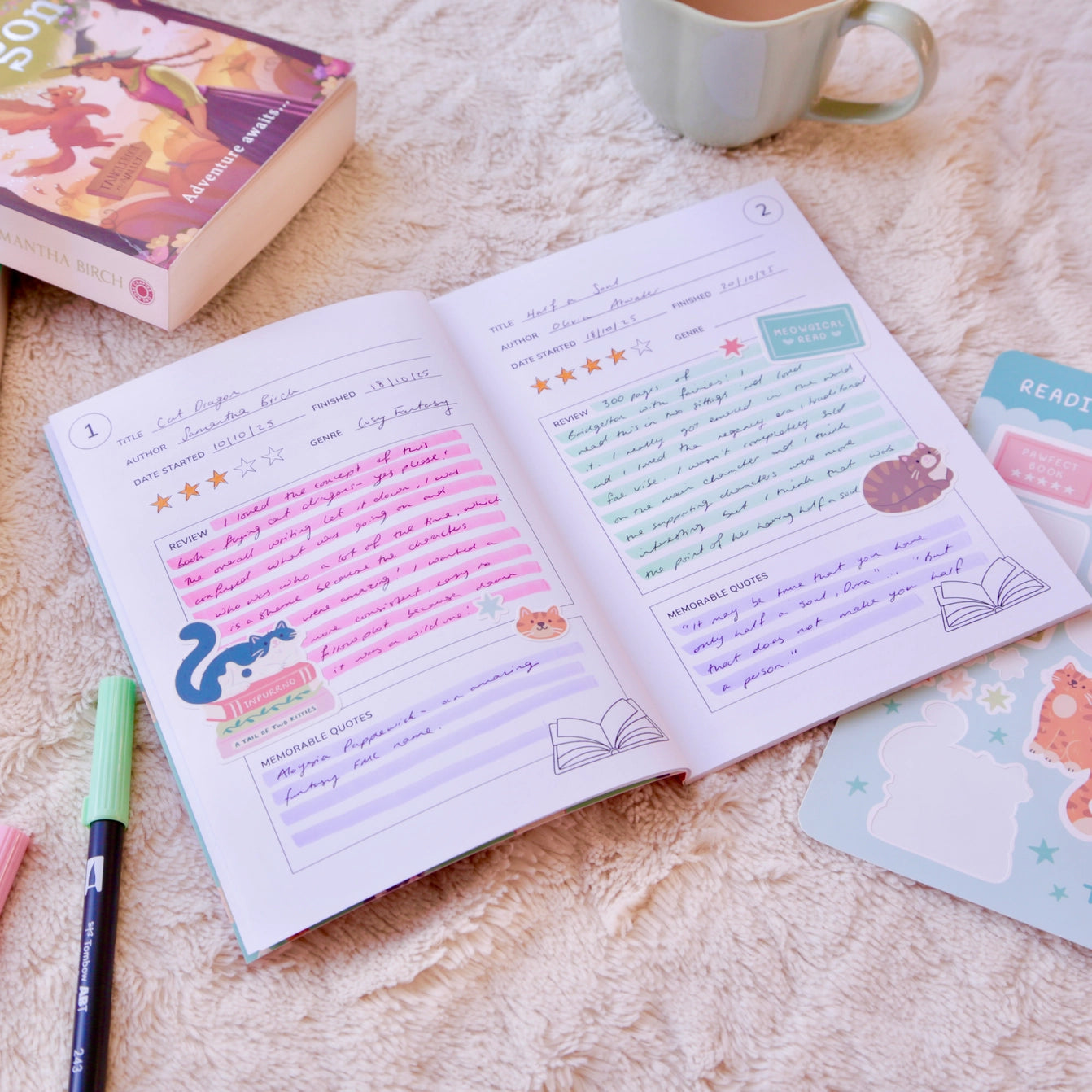 50 page 'cat reading journal' sample | Bookmark & Co