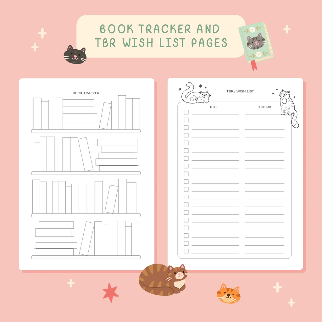 50 page 'cat reading journal' inside pages | Bookmark & Co | perfect for younger readers