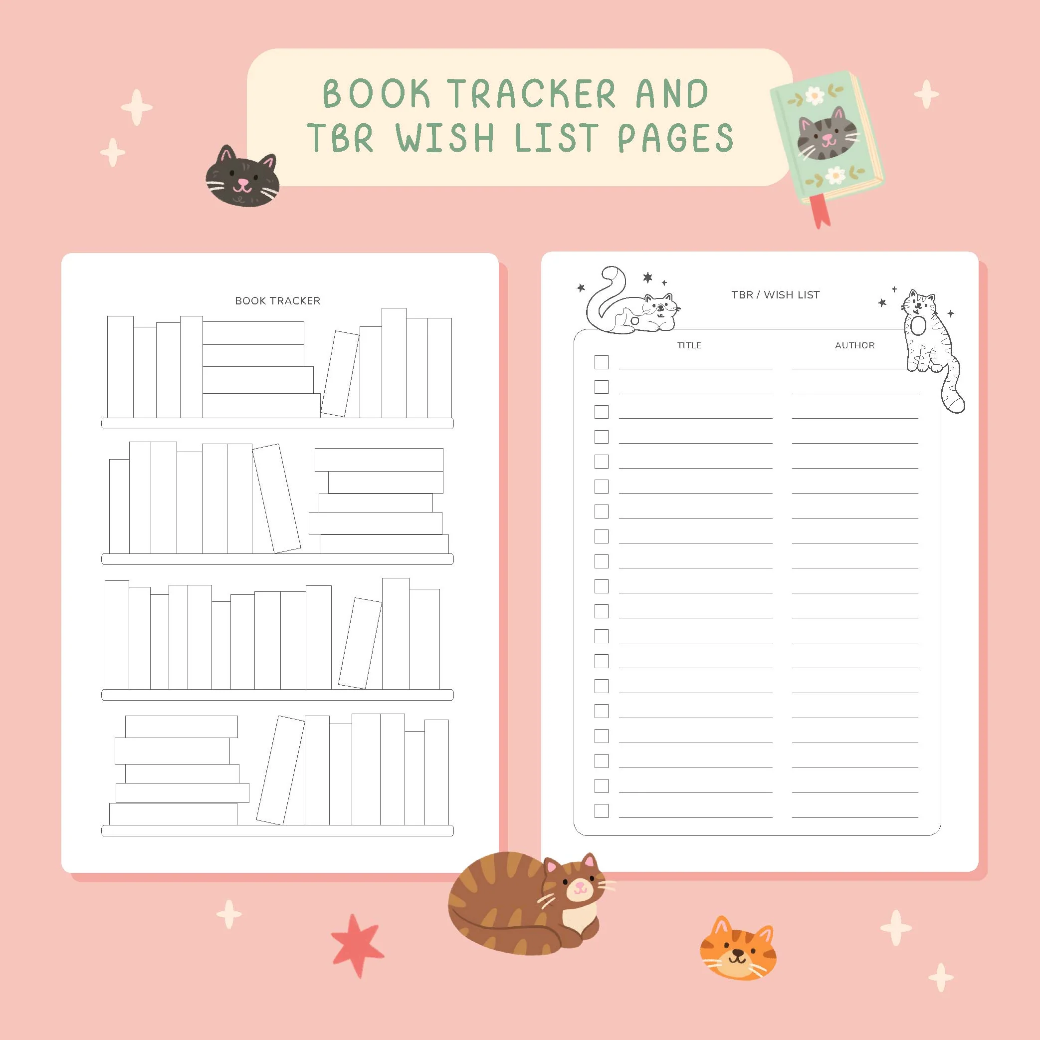 50 page 'cat reading journal' inside pages | Bookmark & Co | perfect for younger readers