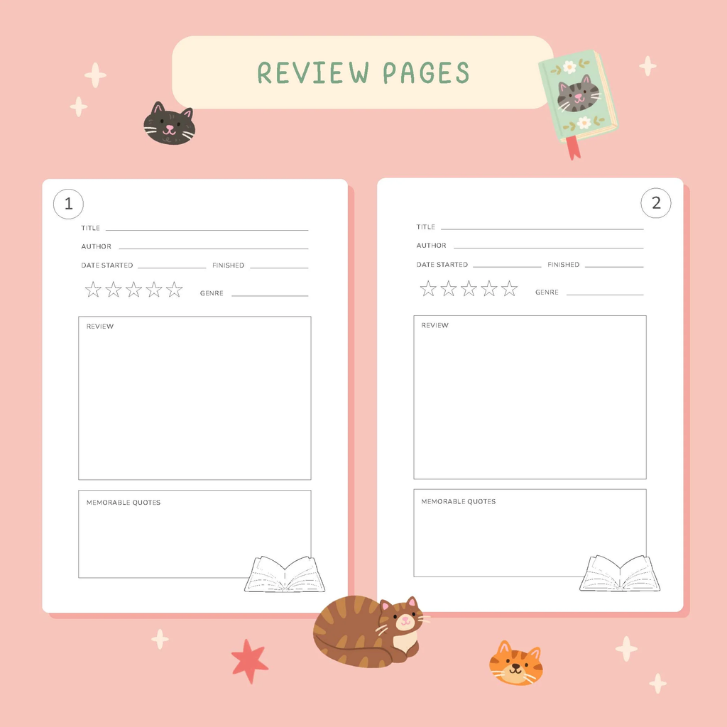 50 page 'cat reading journal' inside pages | Bookmark & Co | perfect for younger readers