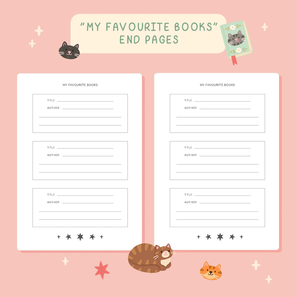 50 page 'cat reading journal' inside pages | Bookmark & Co | perfect for younger readers
