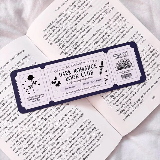 Bookmark with 'Dark Romance Book Club' design on an open book