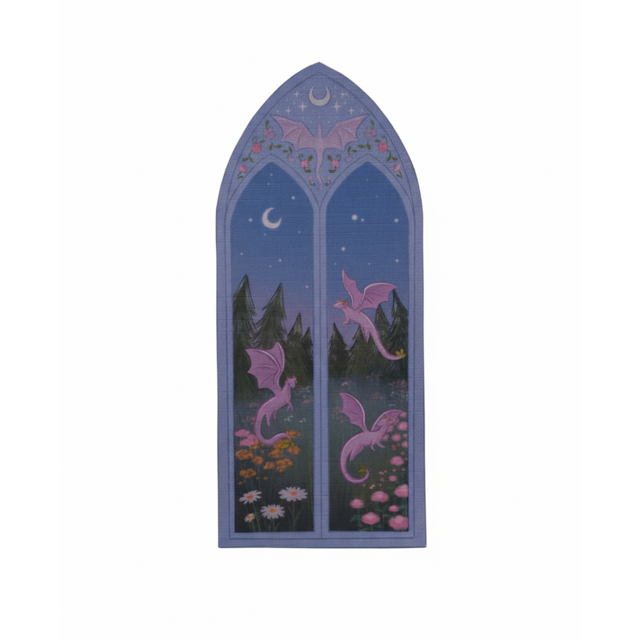 Decorative window with dragon design on a white background