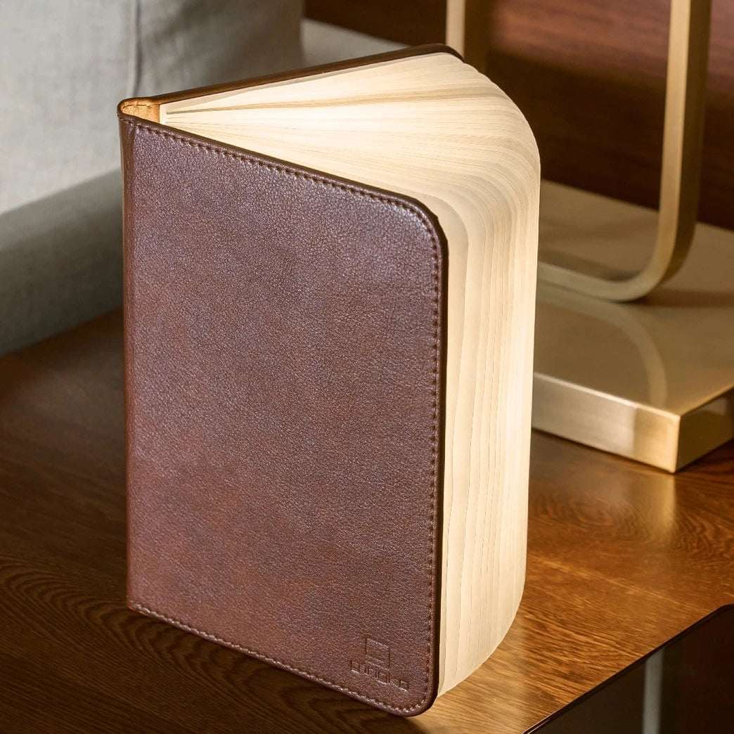Tan leather folding book light | Bookmark & Co