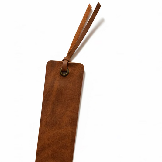 Brown PU  bookmark with a strap on a white background