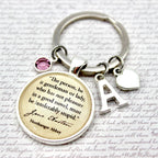 Keychain with Jane Austen A Good Novel quote charm 