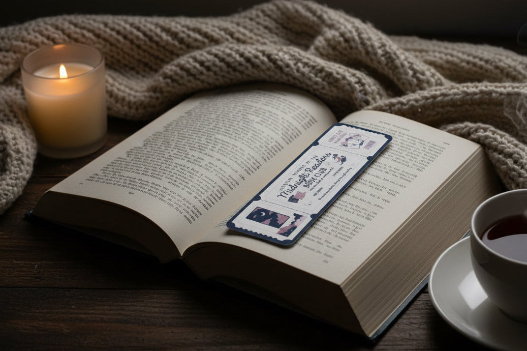 Book club membership card design with decorative elements on a white background