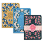 Three notebooks with floral designs and Jane Austen book titles on | Bookmark & Co