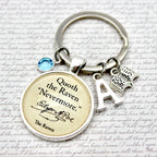 Keychain with 'Quoth the Raven Nevermore' quote from Edgar Allan Poe on a textured background.