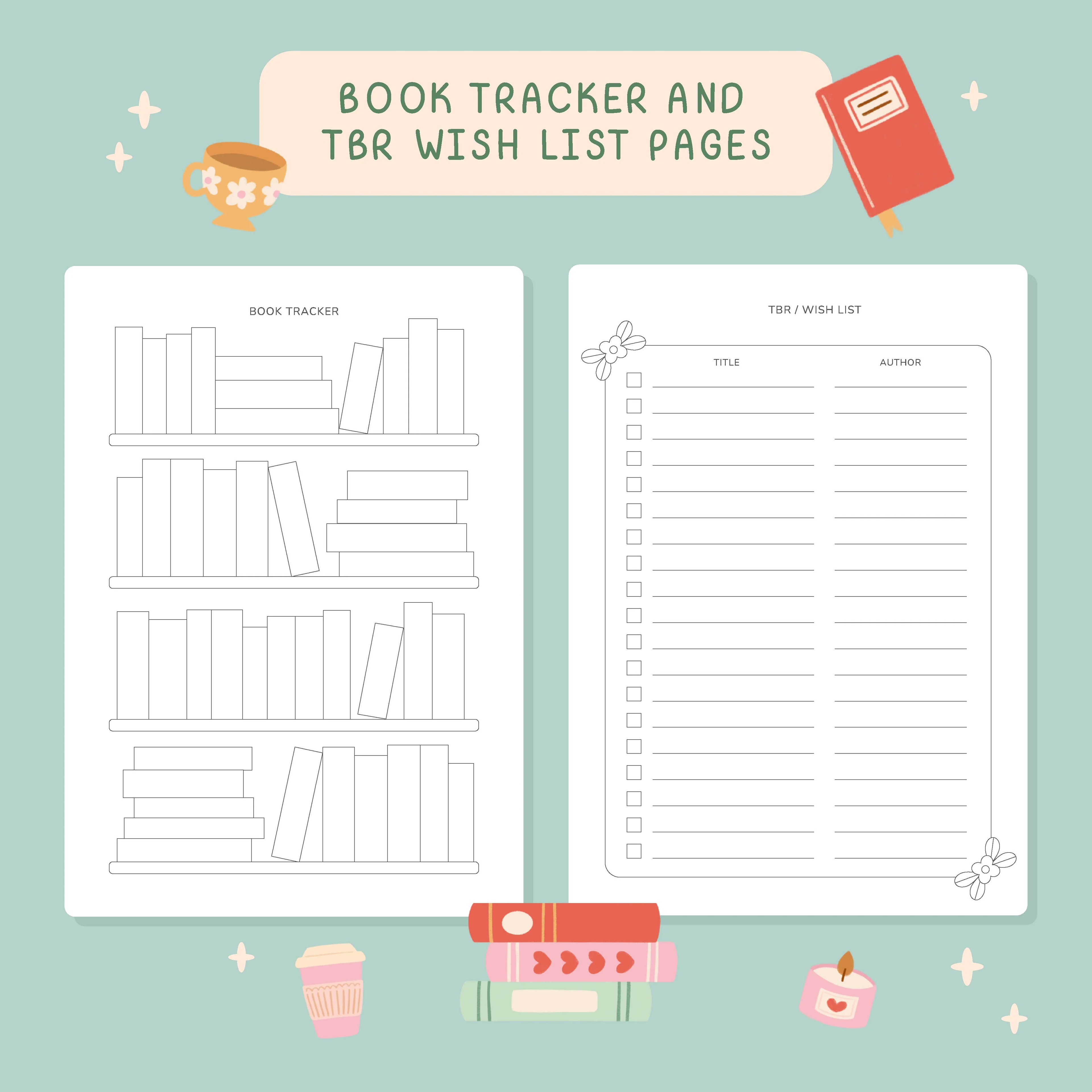 Cream and green 50 page reading journal inside pages | Bookmark & Co | perfect for younger readers