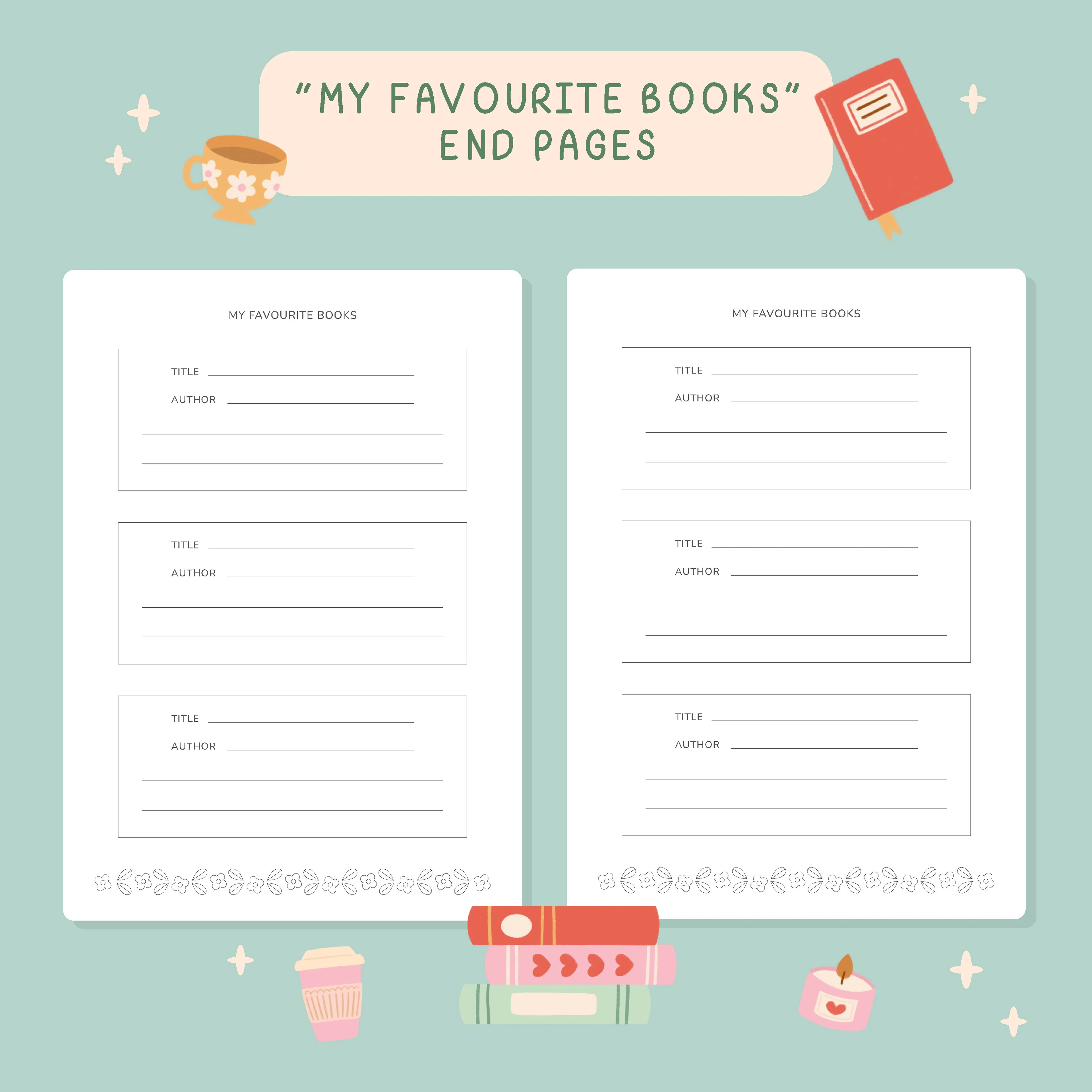Cream and green 50 page reading journal inside pages | Bookmark & Co | perfect for younger readers