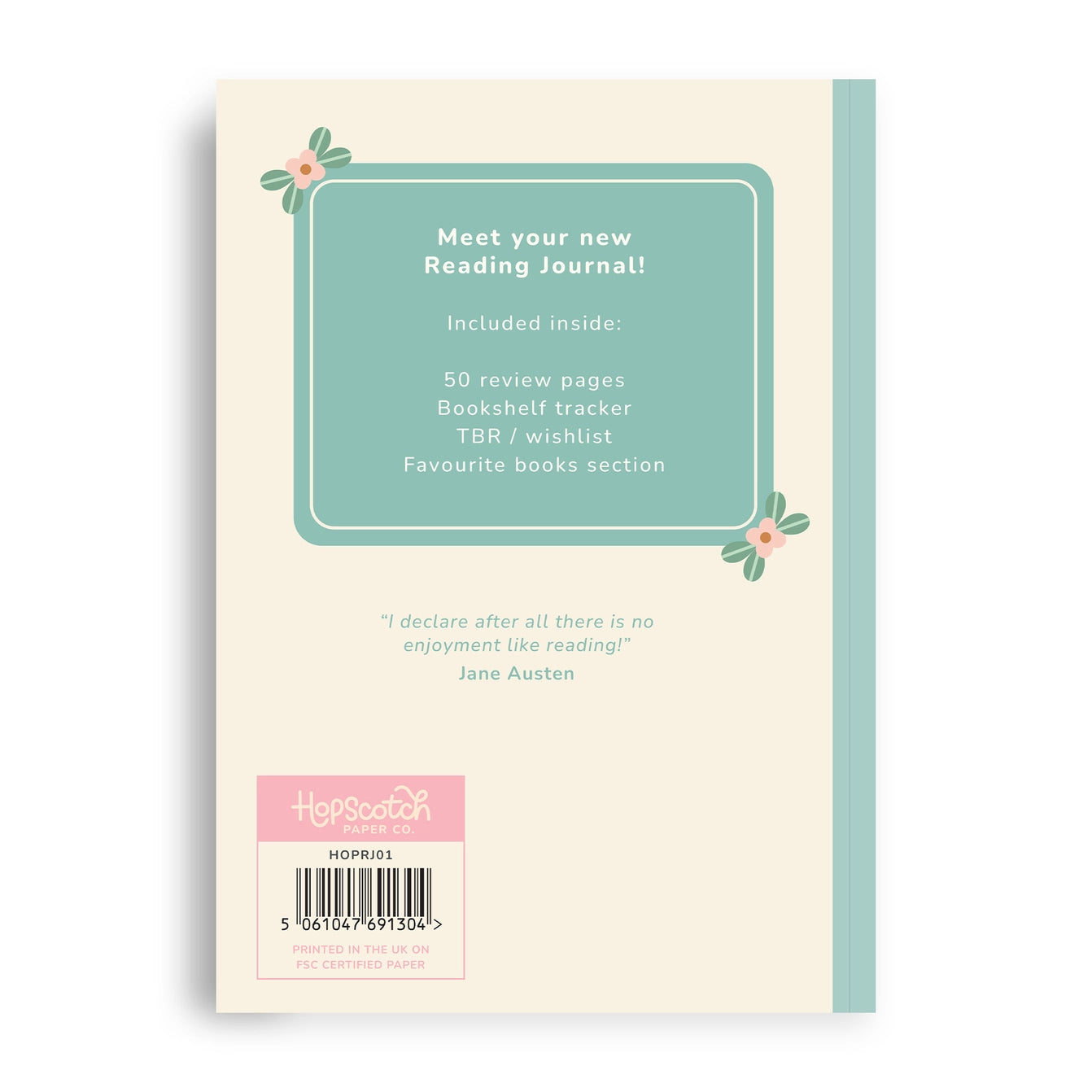 Cream and green 50 page reading journal back page | Bookmark & Co | perfect for younger readers