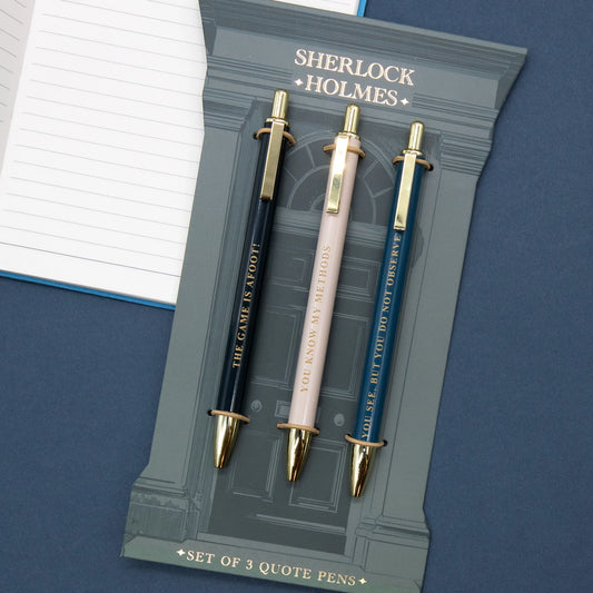Set of 3 Sherlock Holmes pens with quotes | Bookmark  Co