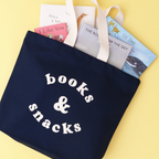 Books & Snacks tote bag - blue | Bookmark & Co