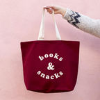 Books & Snacks tote bag - burgundy | Bookmark & Co