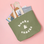 Books & Snacks tote bag - olive green | Bookmark & Co