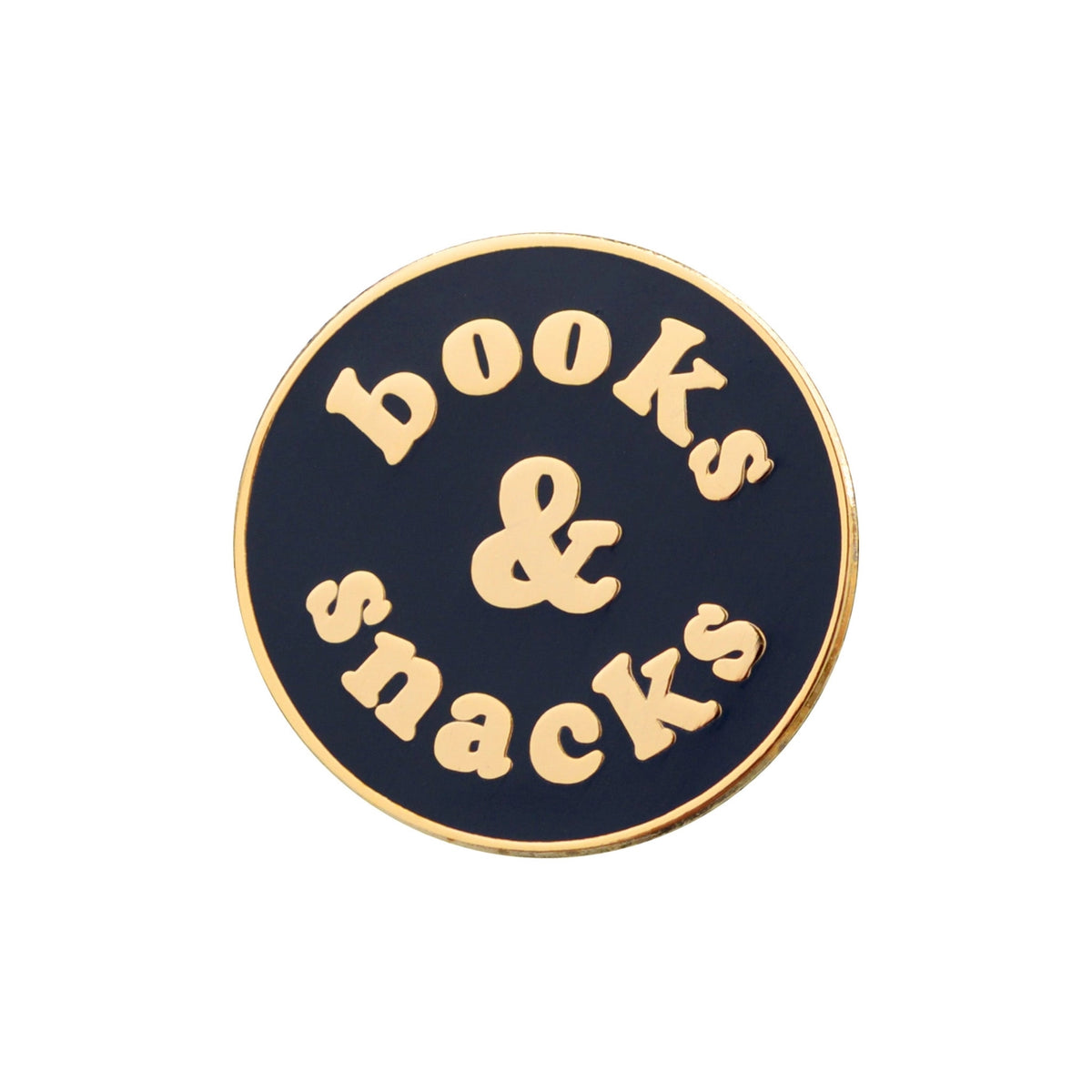 Circular badge with 'books & snacks' text on a navy background