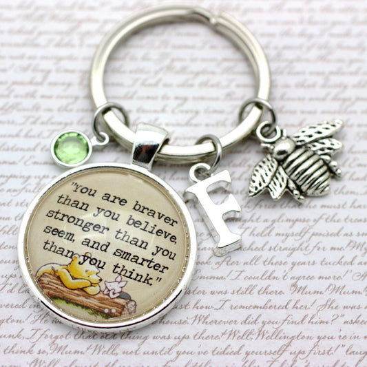 Keychain with motivational quote and bee charm 