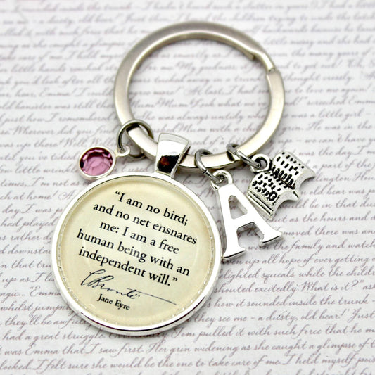 Keychain with I Am No Bird quote charm 