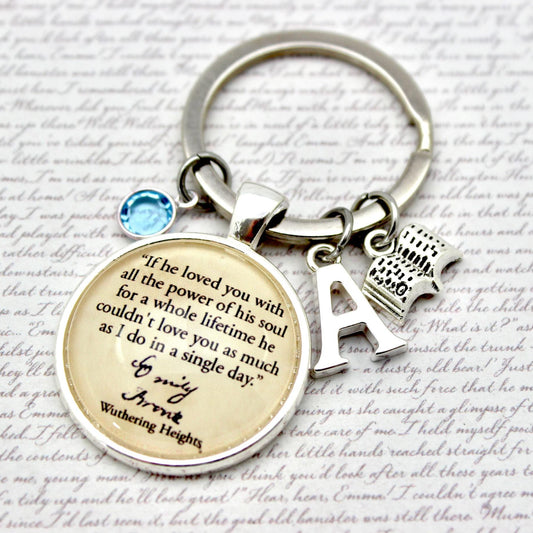 Keychain with engraved quote and initials on a textured background