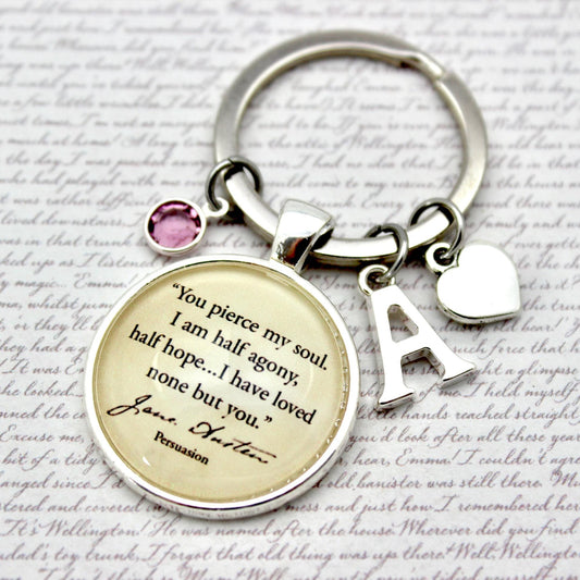 Keychain with a jane austen quote 