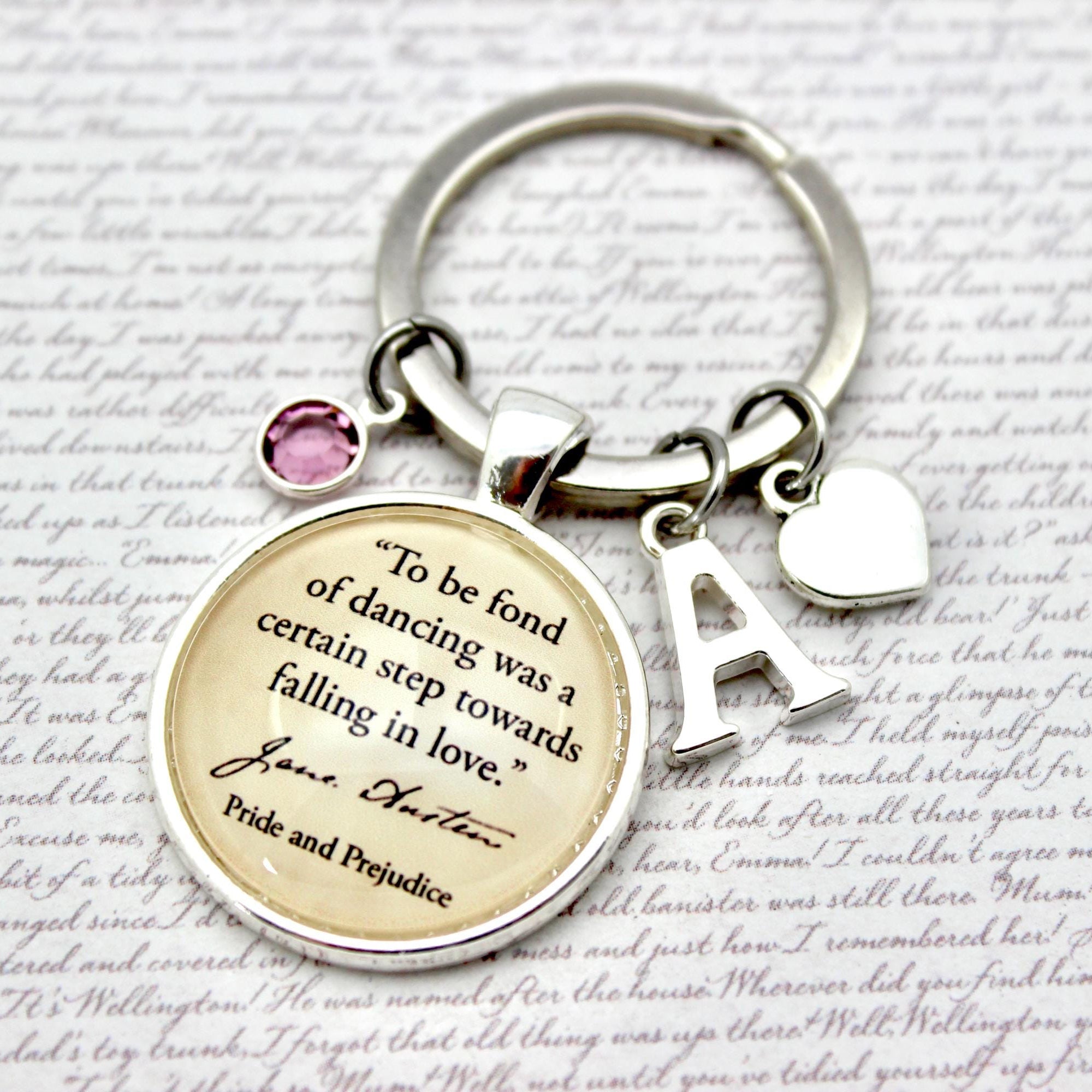 Keychain with Jane Austen quote 