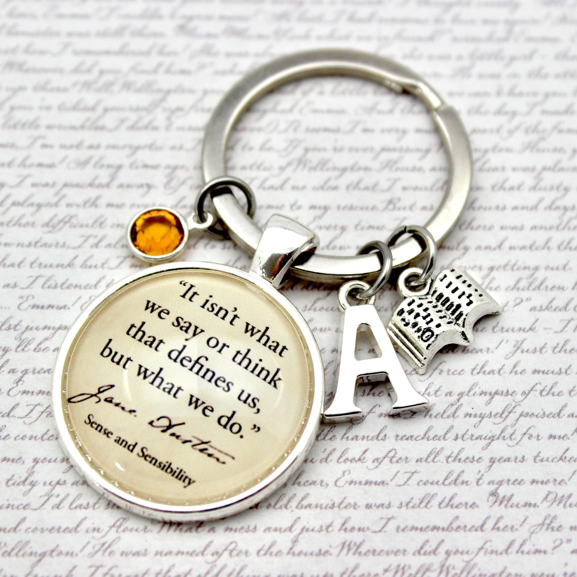Keychain with quote from Jane Austen 