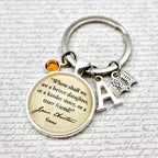 Keychain with jane austen emma quote and charms 