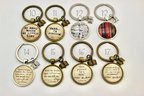 Selection of Literary Lane Boutique key rings with literary quotes on