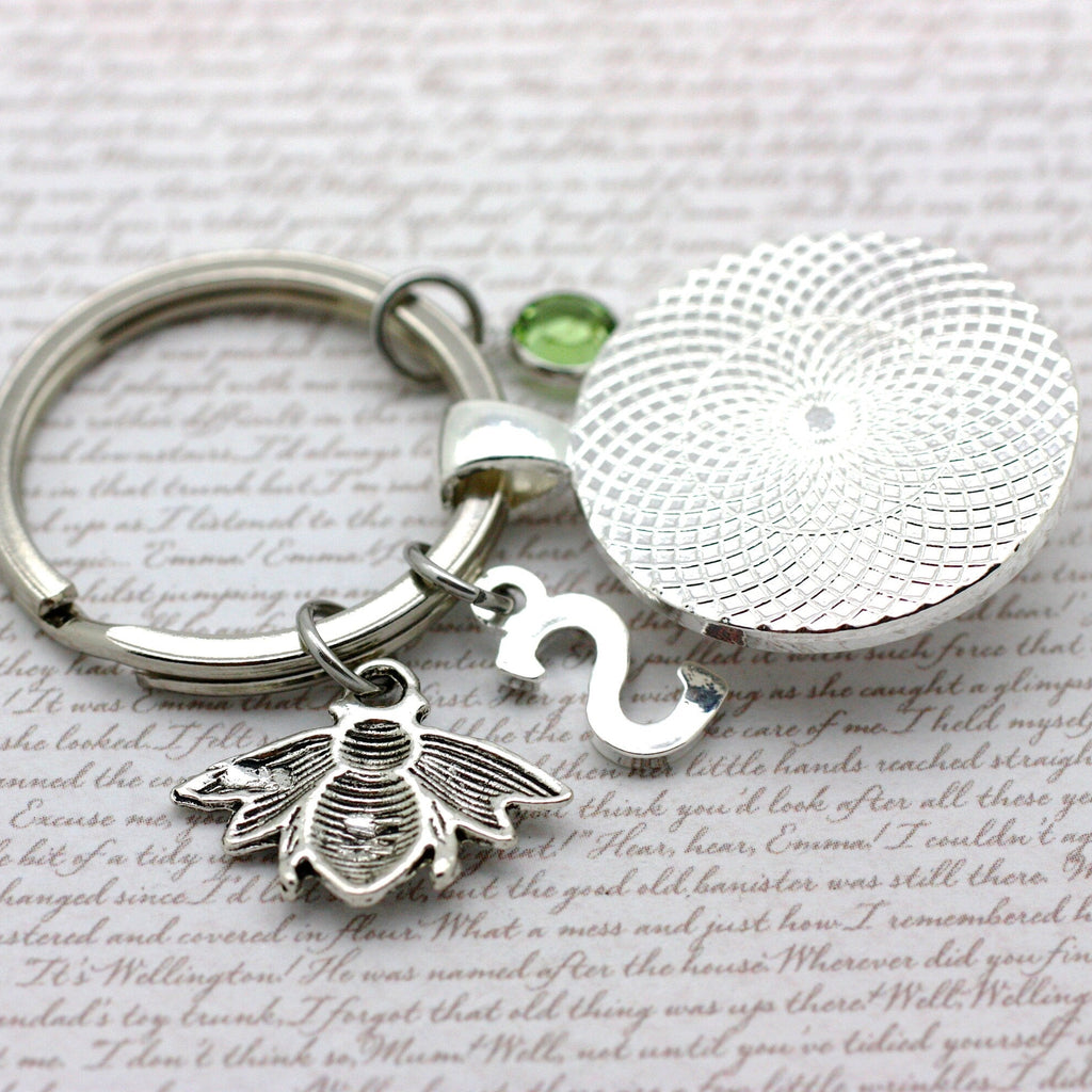 Silver keychain with bee charm 