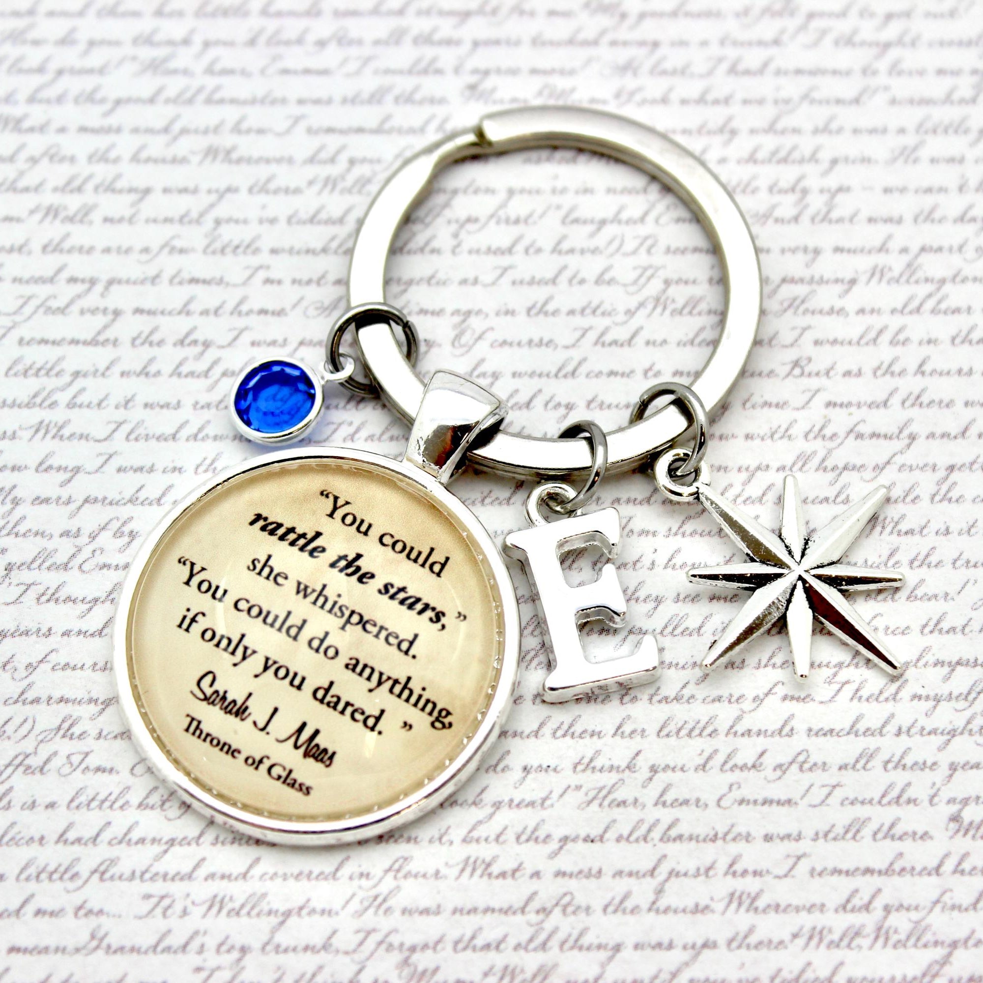 Keychain with Sarah J Maas quote and star charm 