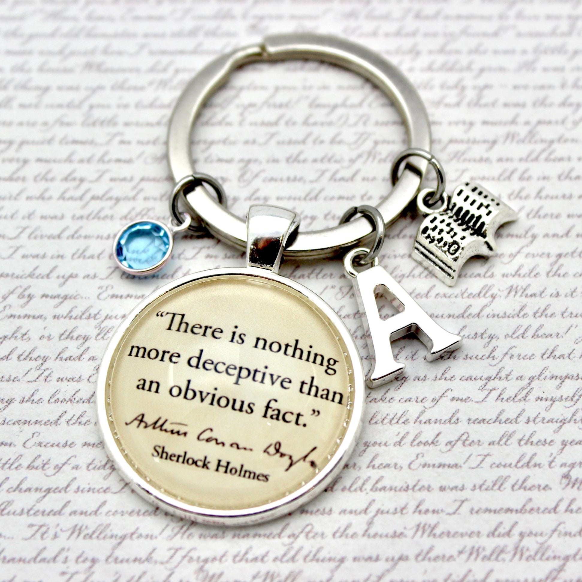 Keychain with Sherlock Holmes quote 