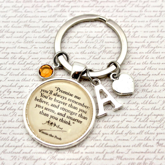 Keychain with pooh quote and heart charm 